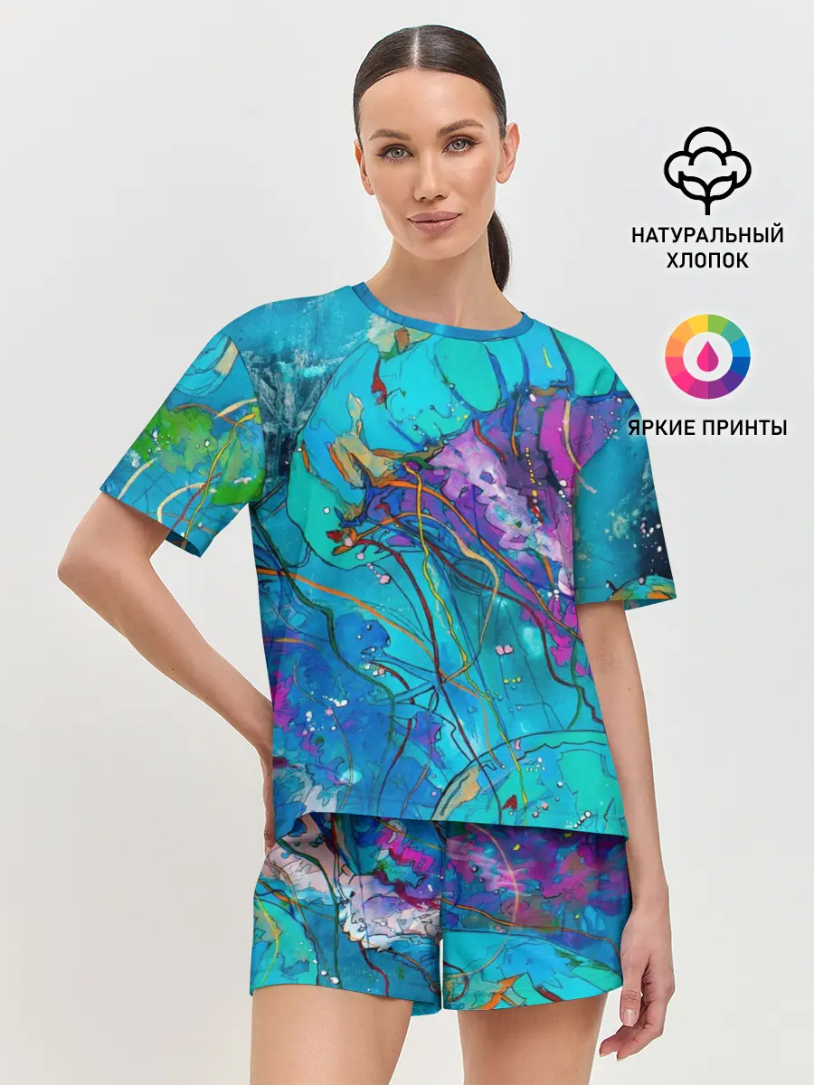 Женская пижама с шортами / Красочная медуза