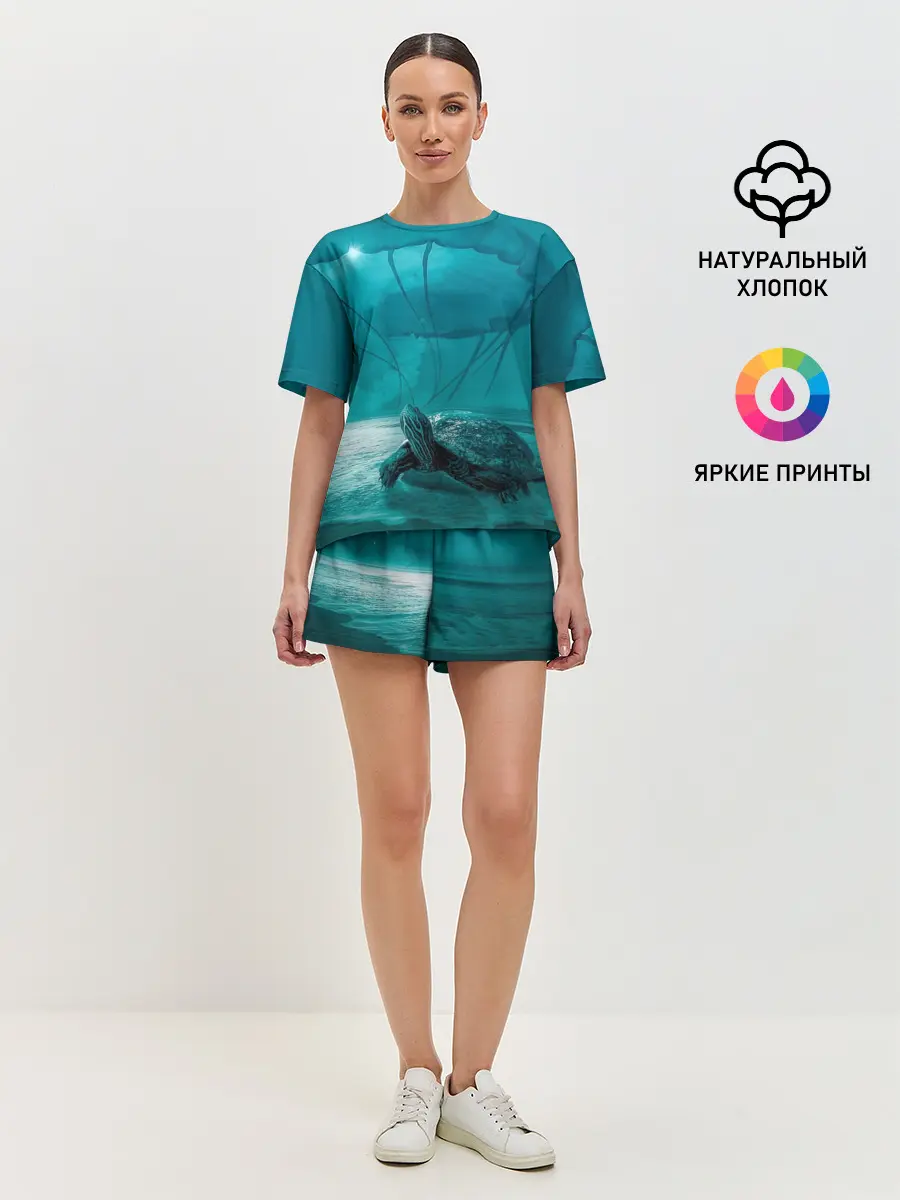 Женская пижама с шортами / Медуза и черепаха