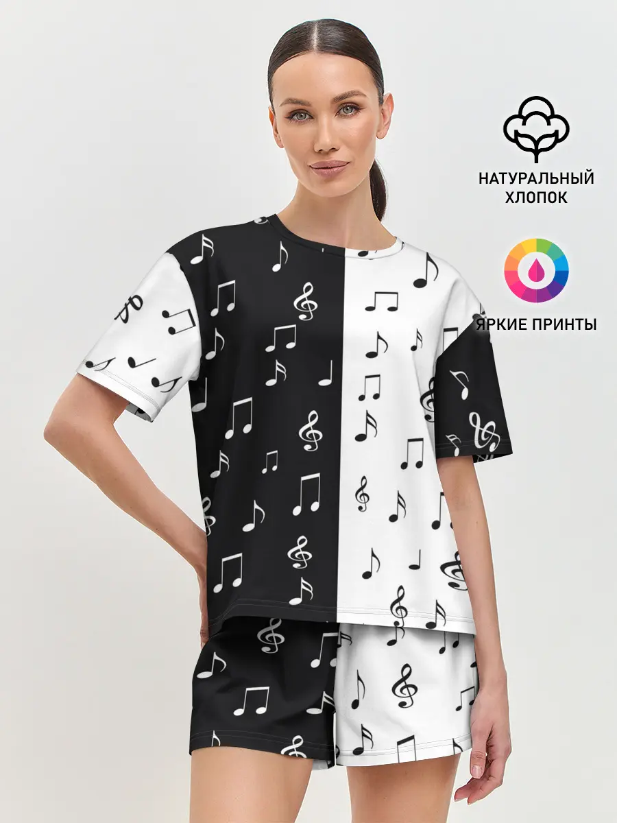 Женская пижама с шортами / черное и белое | Black & white