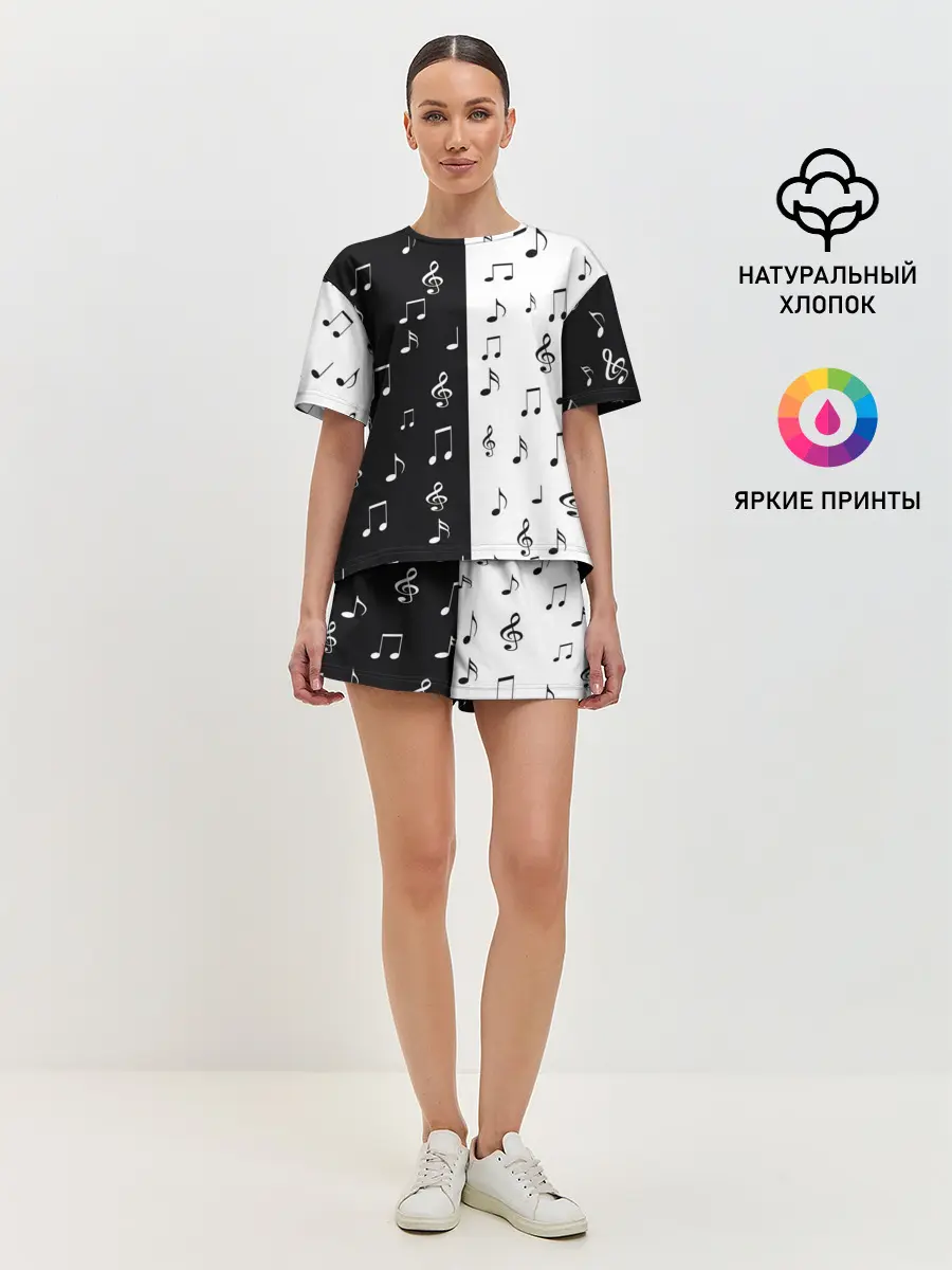 Женская пижама с шортами / черное и белое | Black & white