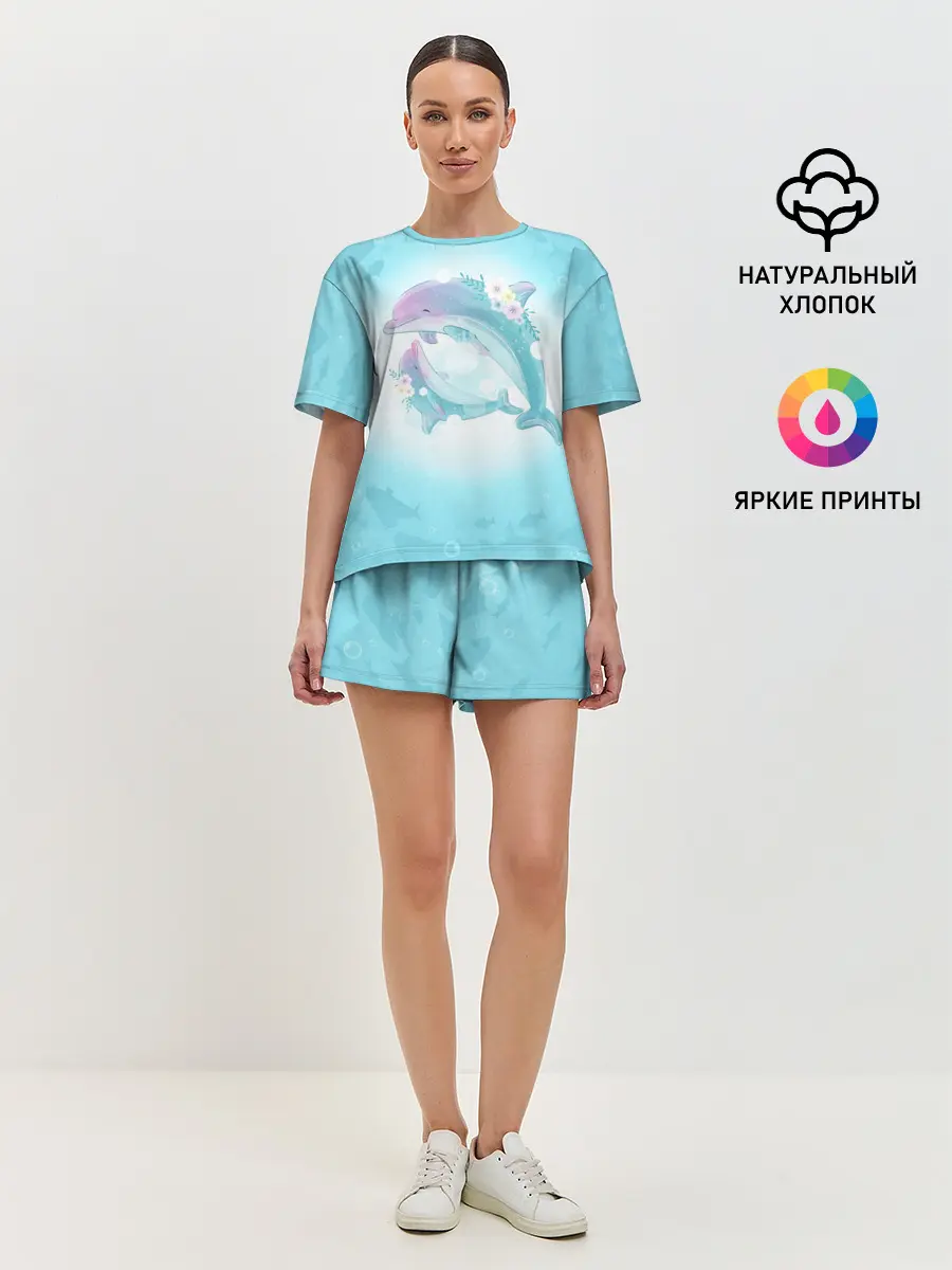 Женская пижама с шортами / Два дельфина