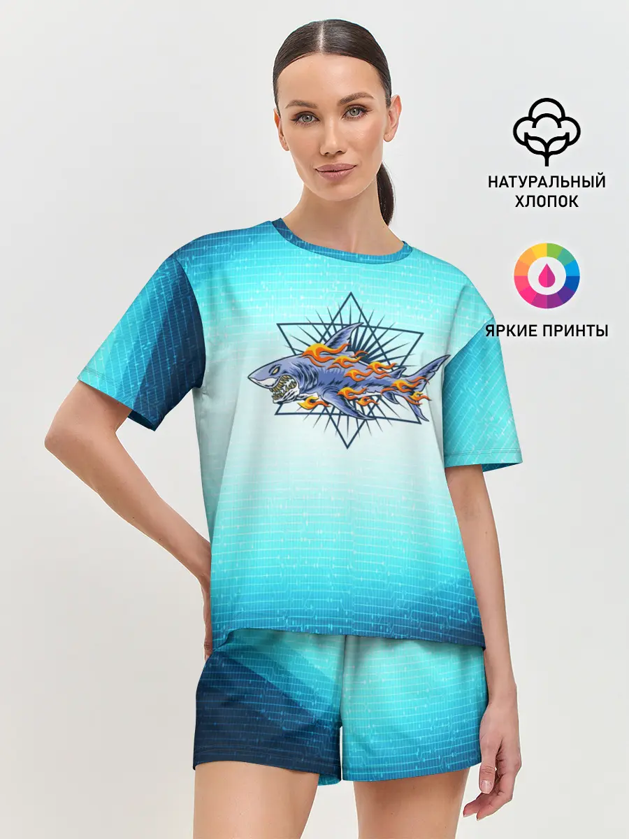 Женская пижама с шортами / Акула в огне