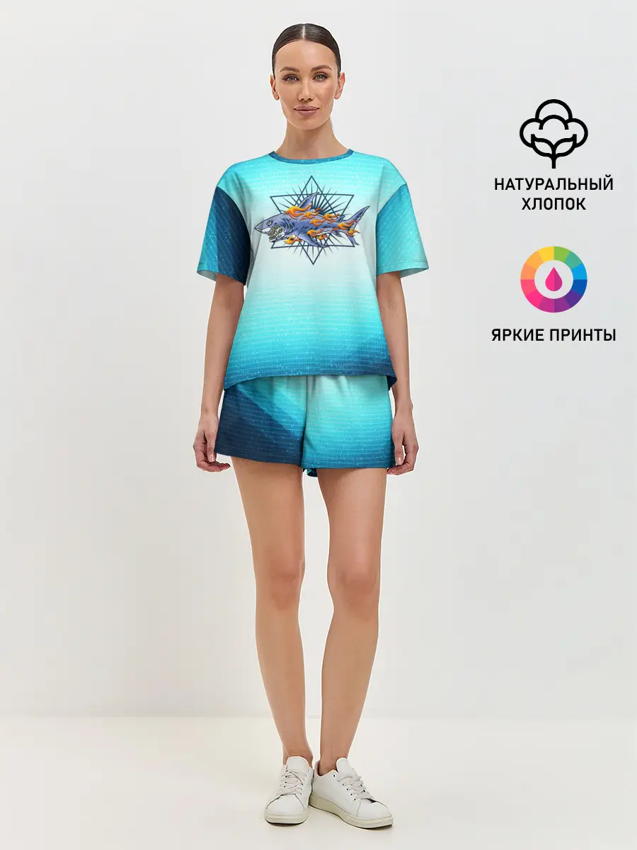 Женская пижама с шортами / Акула в огне