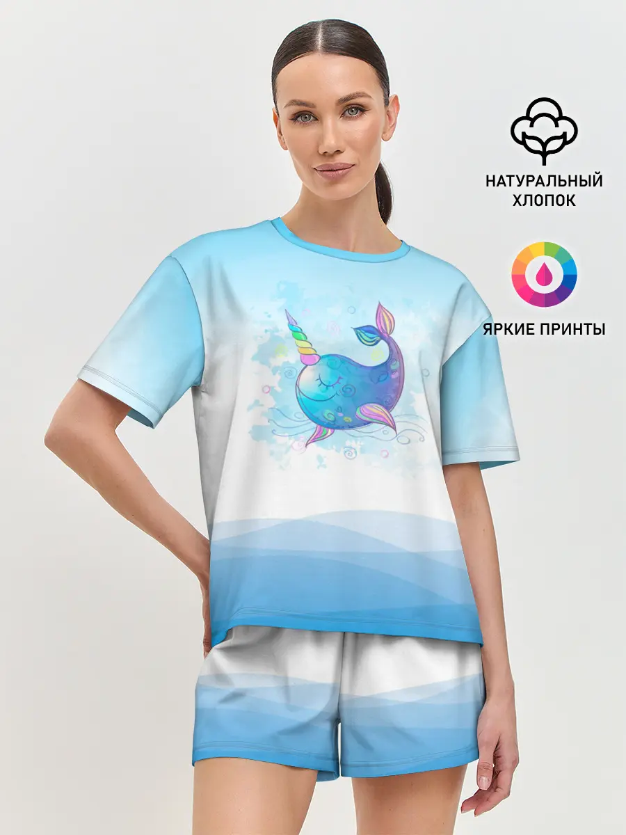 Женская пижама с шортами / Дельфин единорог