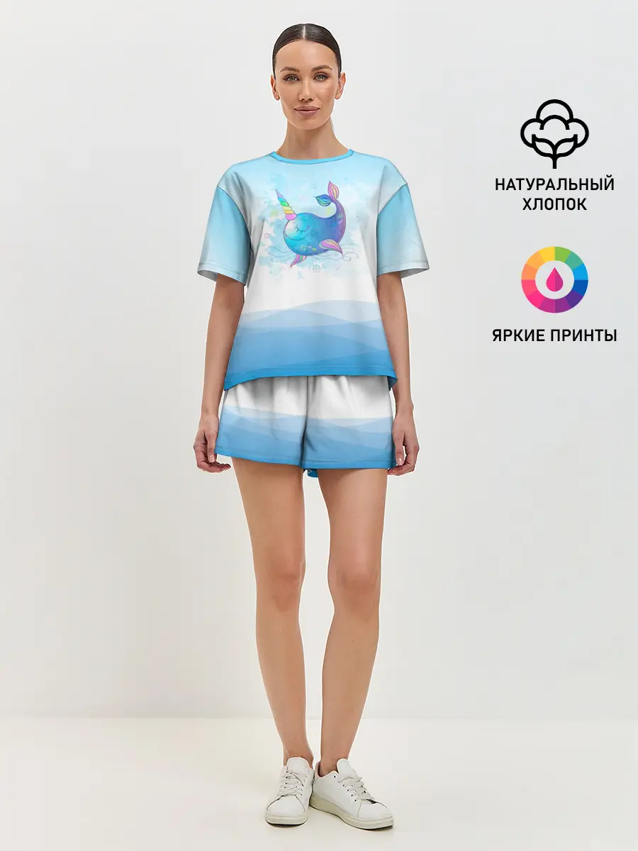 Женская пижама с шортами / Дельфин единорог