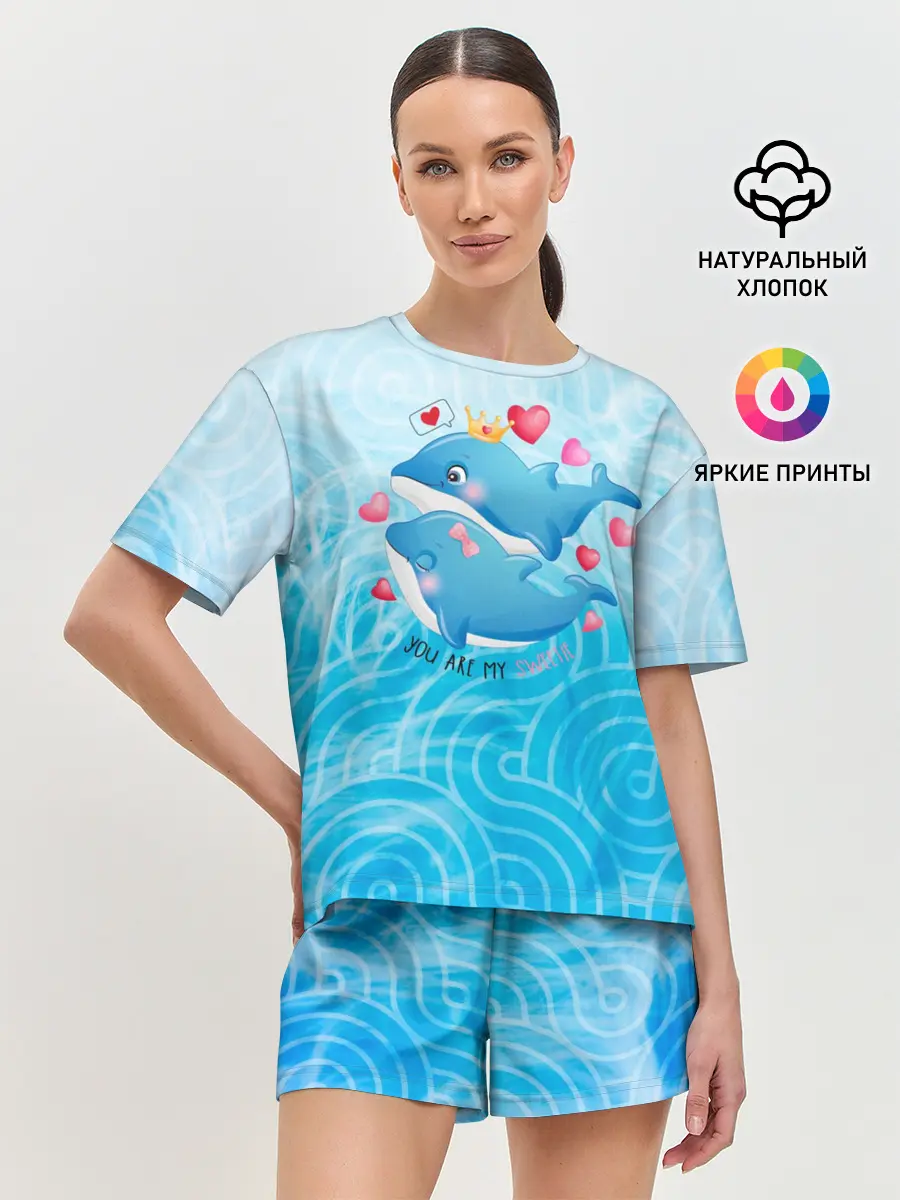 Женская пижама с шортами / Два дельфина