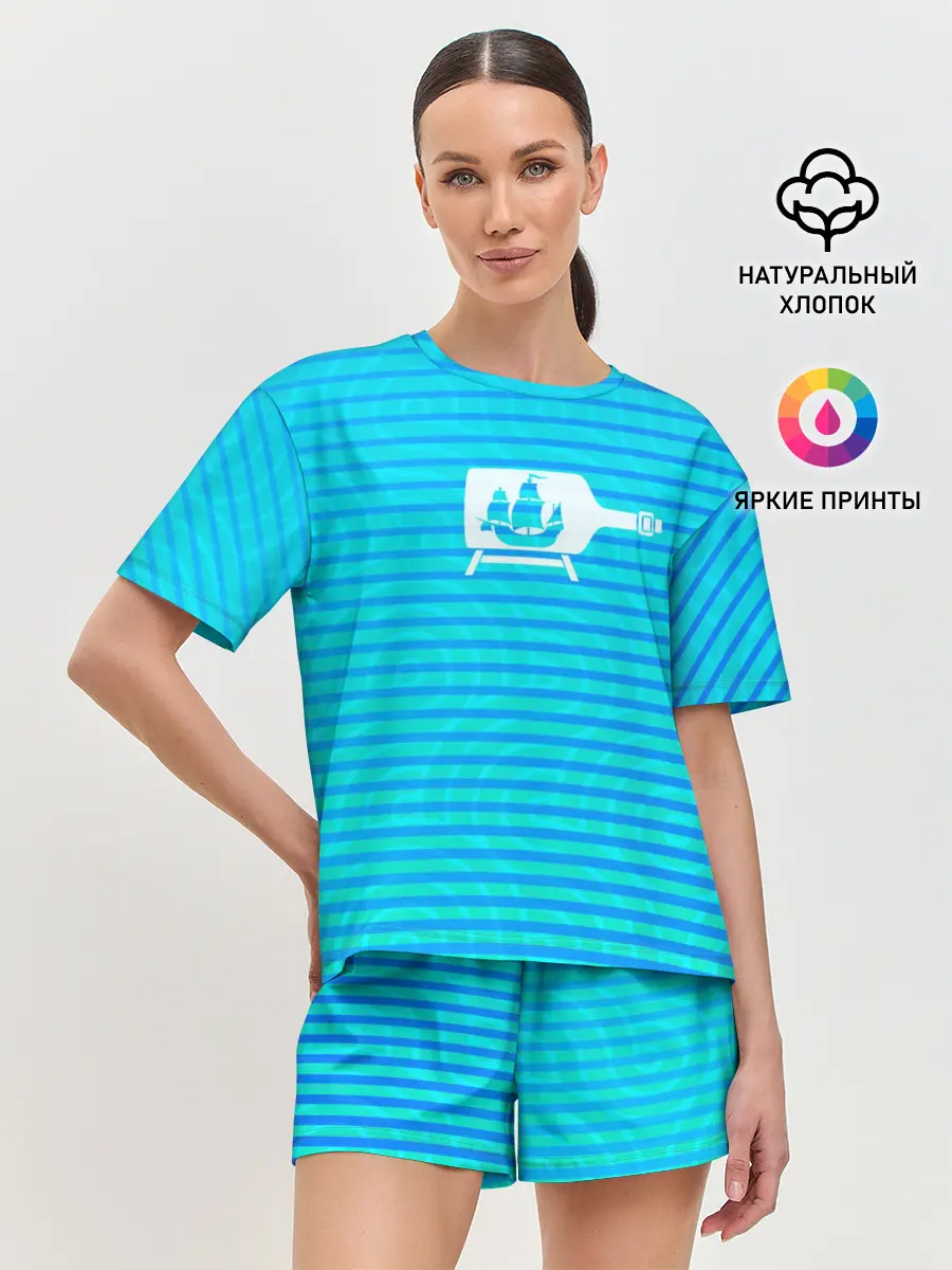 Женская пижама с шортами / Кораблик в бутылке