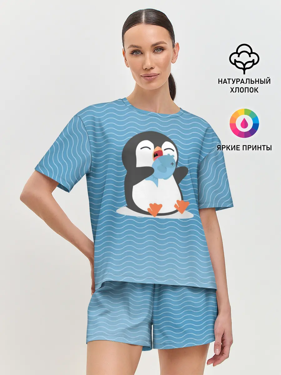Женская пижама с шортами / Пингвин