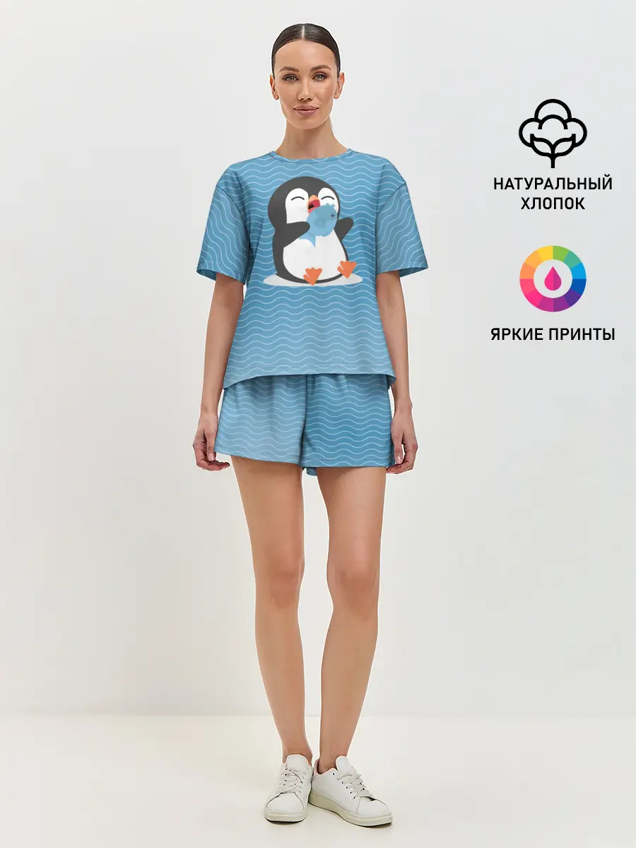 Женская пижама с шортами / Пингвин