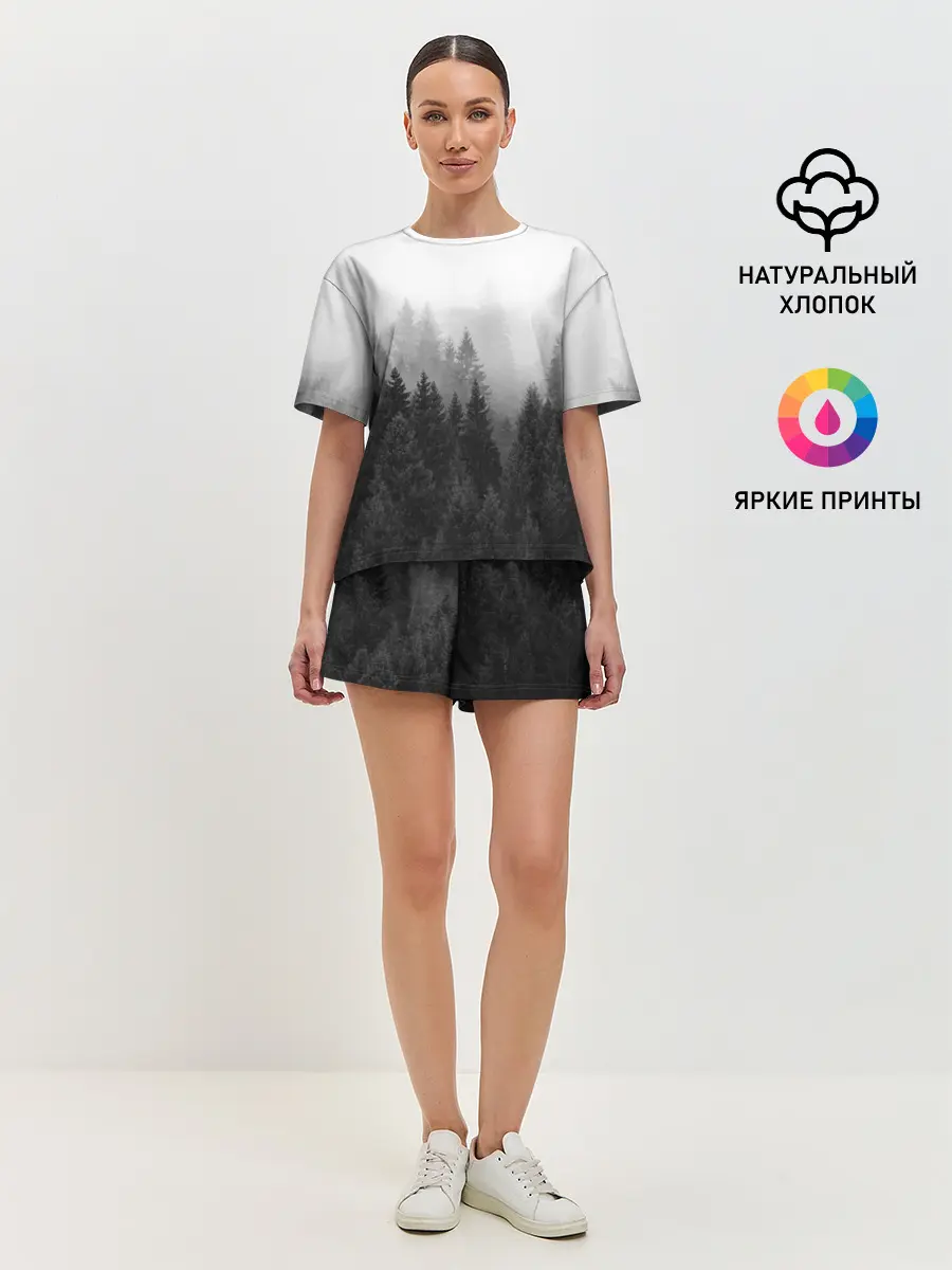 Женская пижама с шортами / Туманный лес
