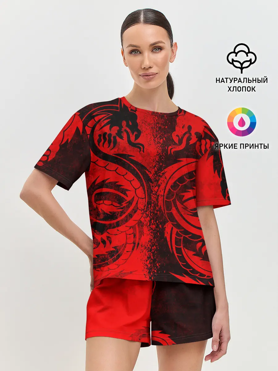 Женская пижама с шортами / BLACK RED DRAGONS TATOO