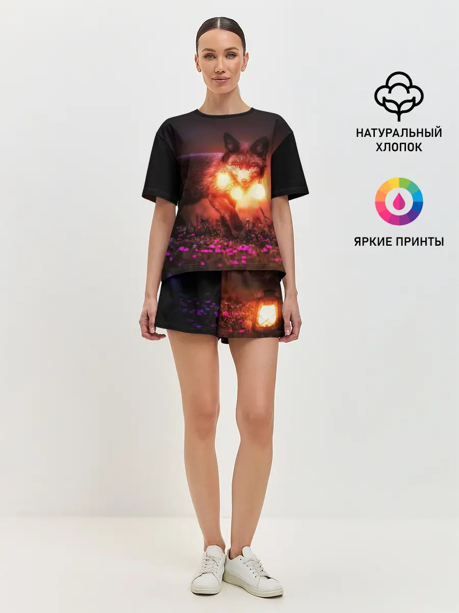 Женская пижама с шортами / Лисица с фонариками