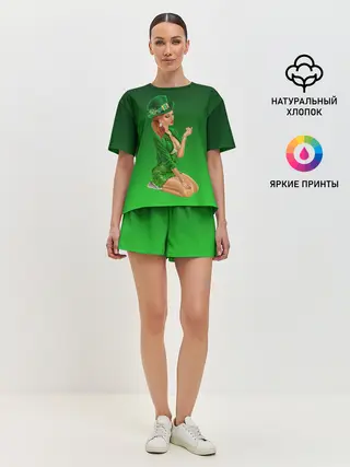 Женская пижама с шортами / девушка лепрекон в зеленом