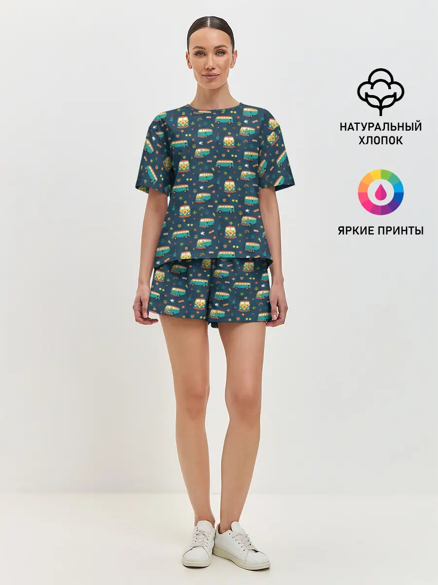 Женская пижама с шортами / Фургоны хиппи