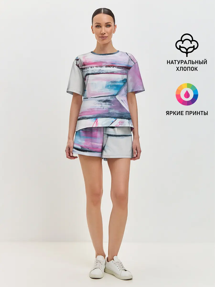 Женская пижама с шортами / Цветные мелки