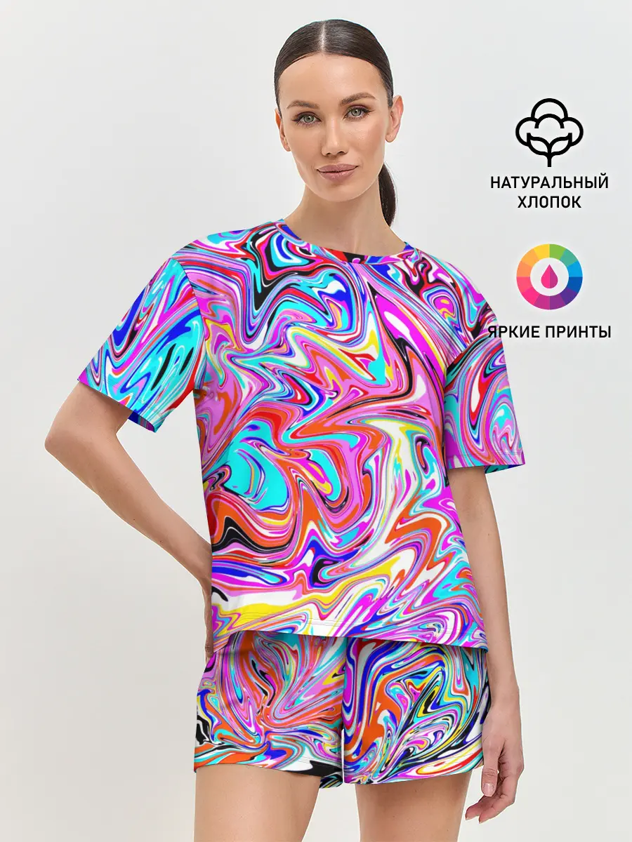 Женская пижама с шортами / ЖИДКИЕ КРАСКИ
