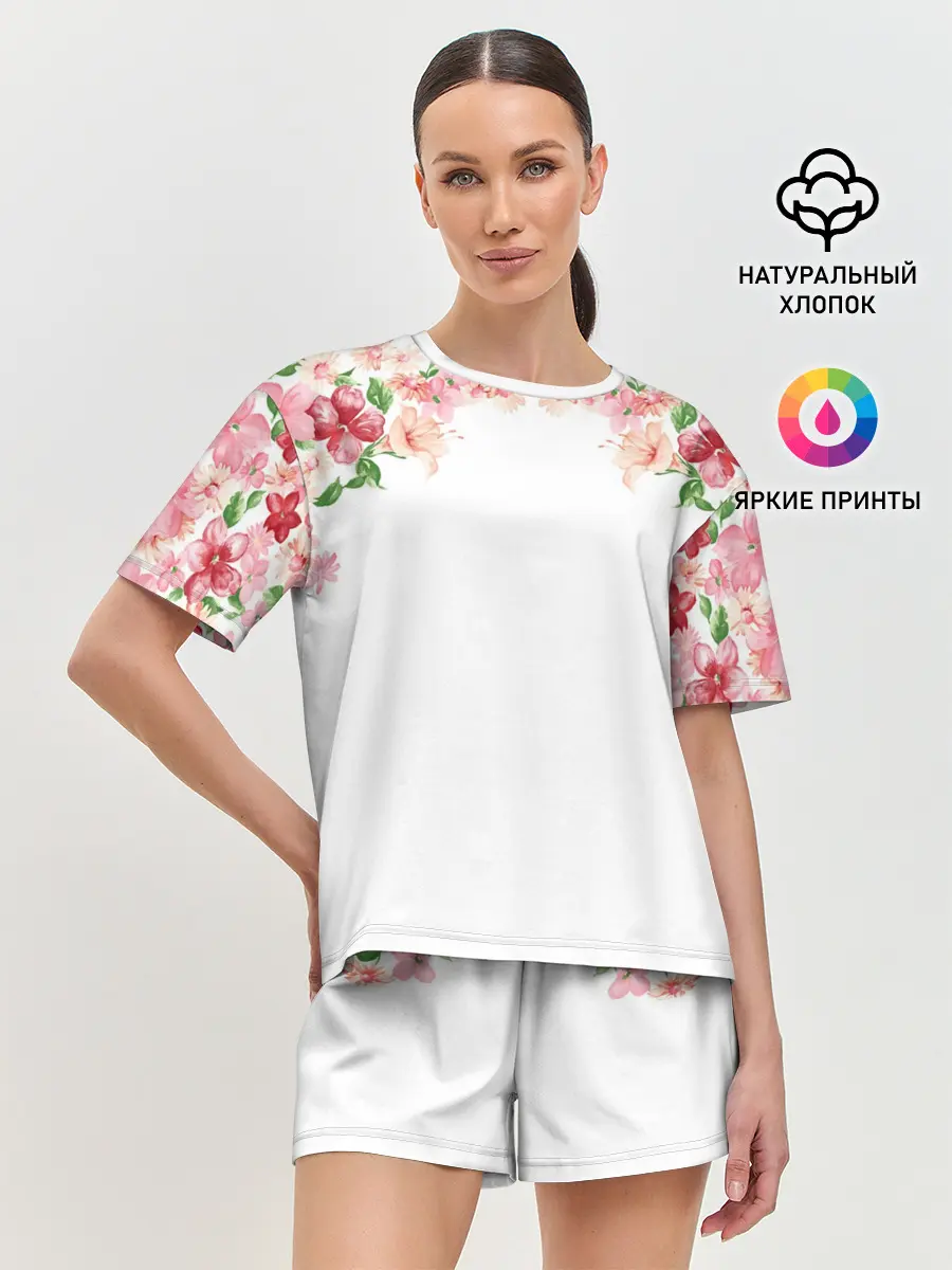 Женская пижама с шортами / Цветы