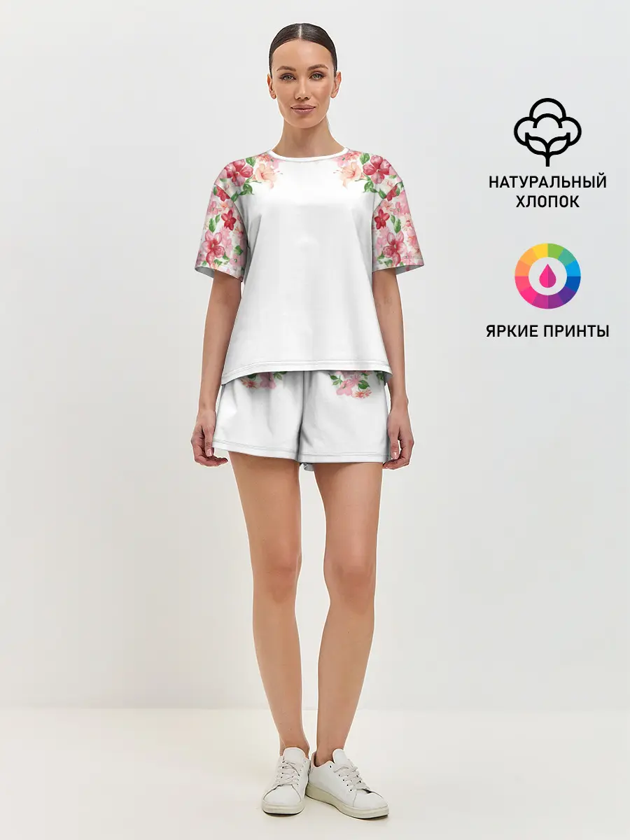 Женская пижама с шортами / Цветы