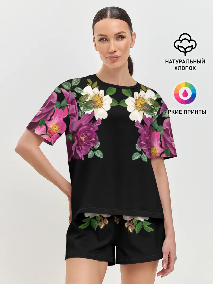 Женская пижама с шортами / Цветы