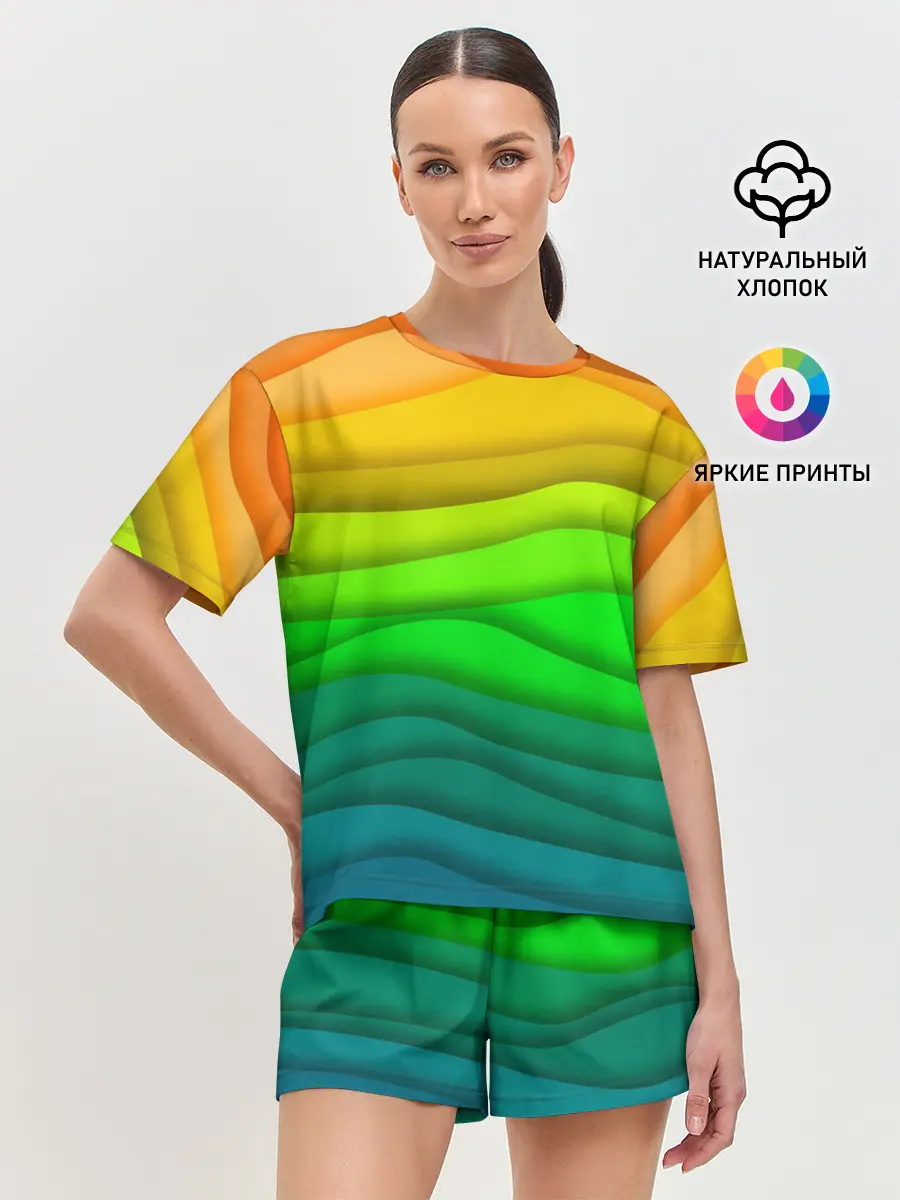 Женская пижама с шортами / Цветные волны