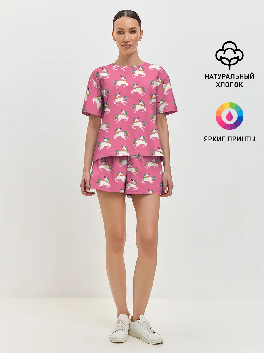 Женская пижама с шортами / Единорожки