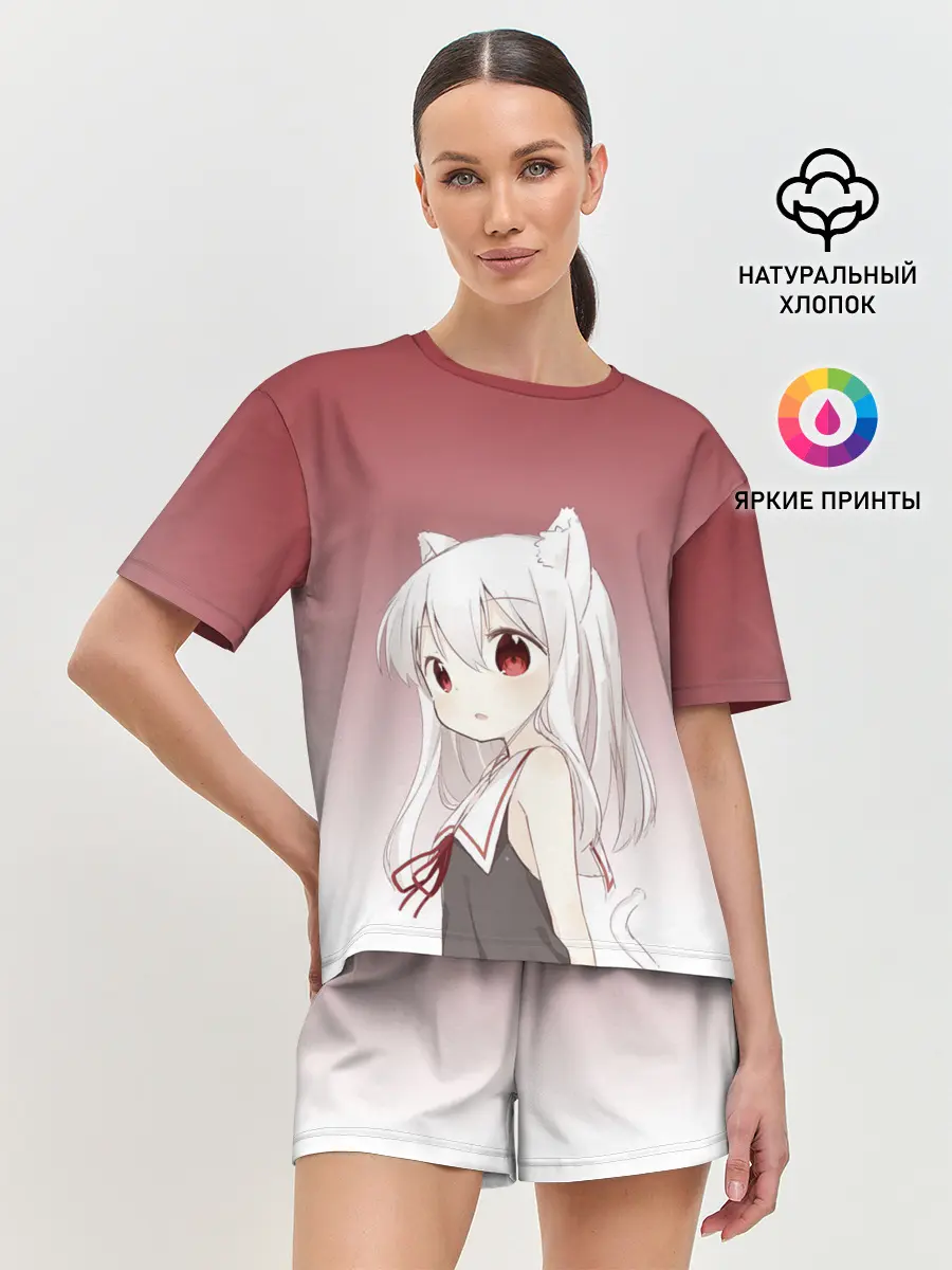 Женская пижама с шортами / малышка ушки хвост глаза