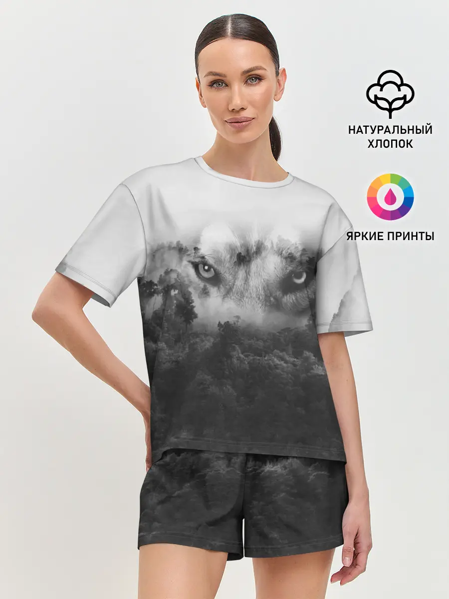 Женская пижама с шортами / Волк в лесу