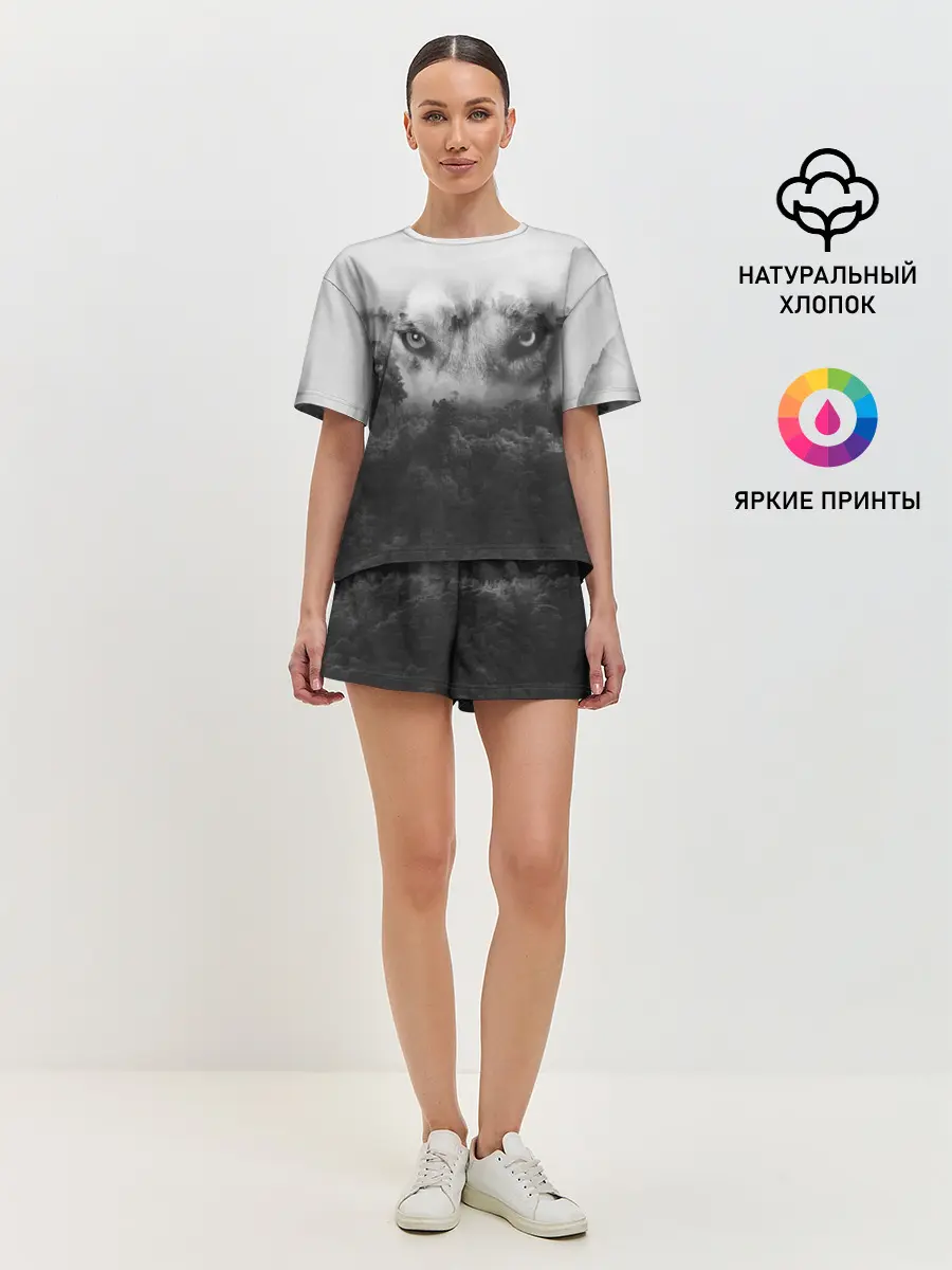 Женская пижама с шортами / Волк в лесу