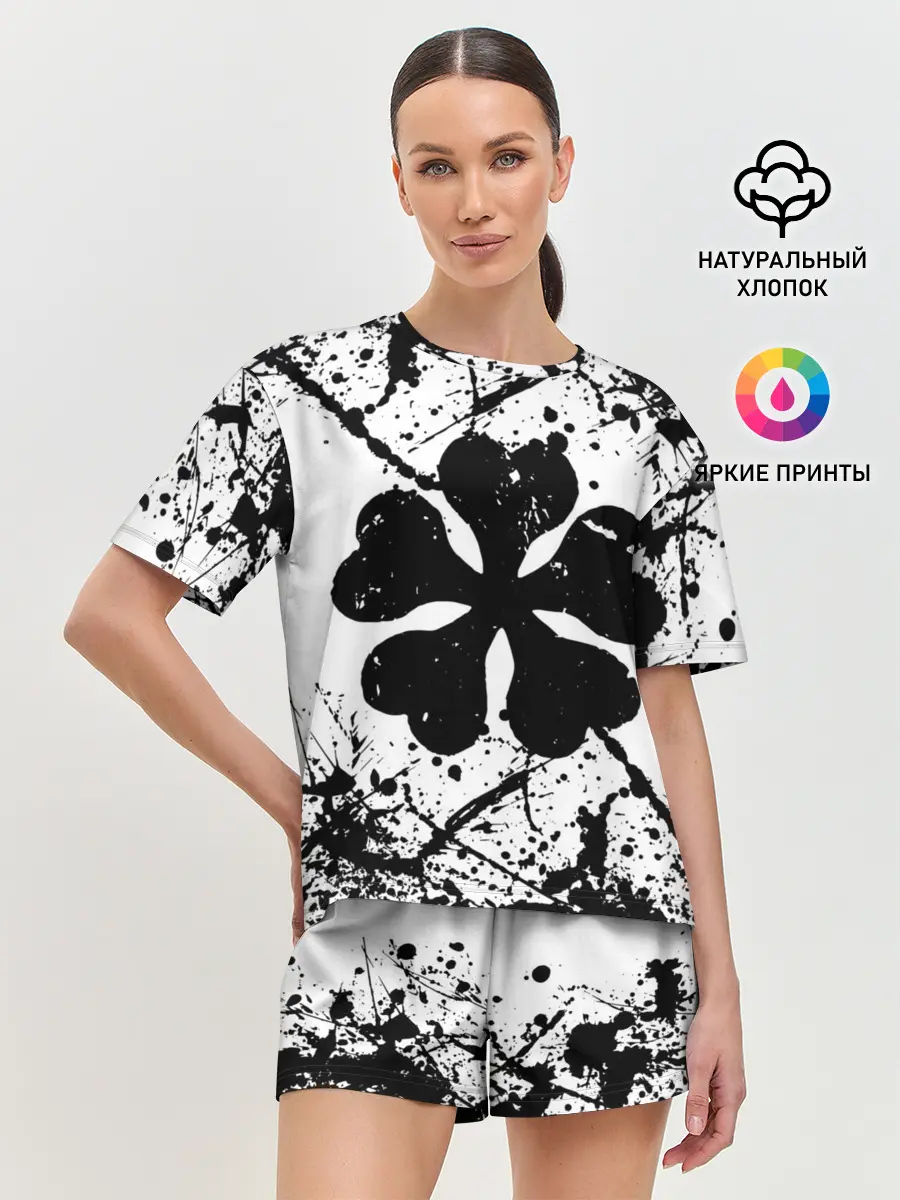 Женская пижама с шортами / черный клевер,