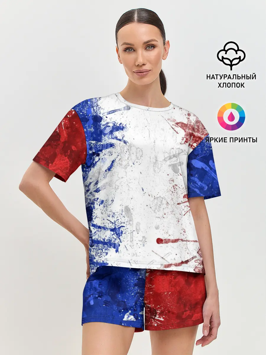 Женская пижама с шортами / BLUE WHITE & RED