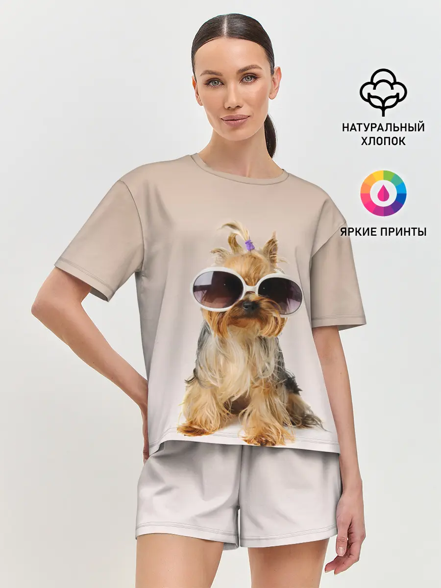 Женская пижама с шортами / собака в очках