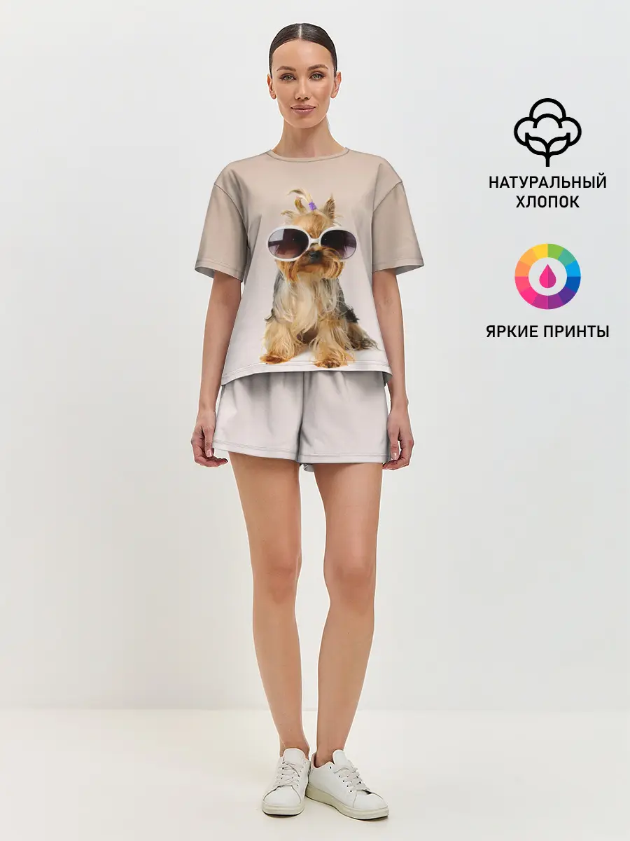 Женская пижама с шортами / собака в очках