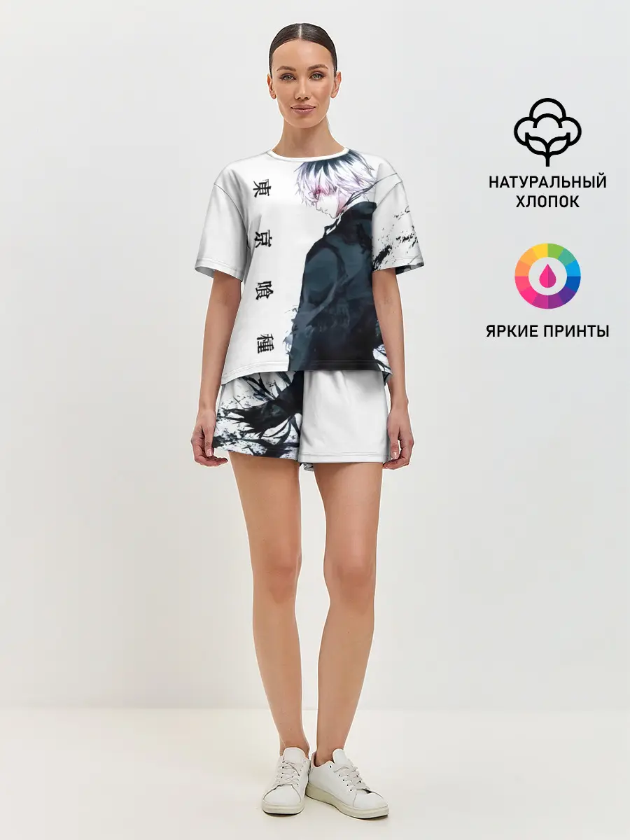 Женская пижама с шортами / Kaneki Ken белая акварель