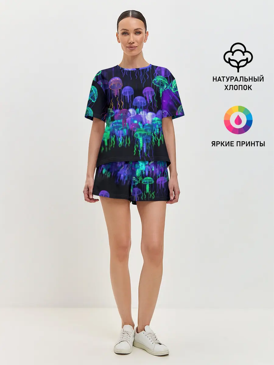 Женская пижама с шортами / Неоновые медузы