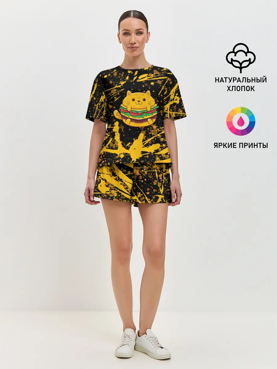 Женская пижама с шортами / Котобургер