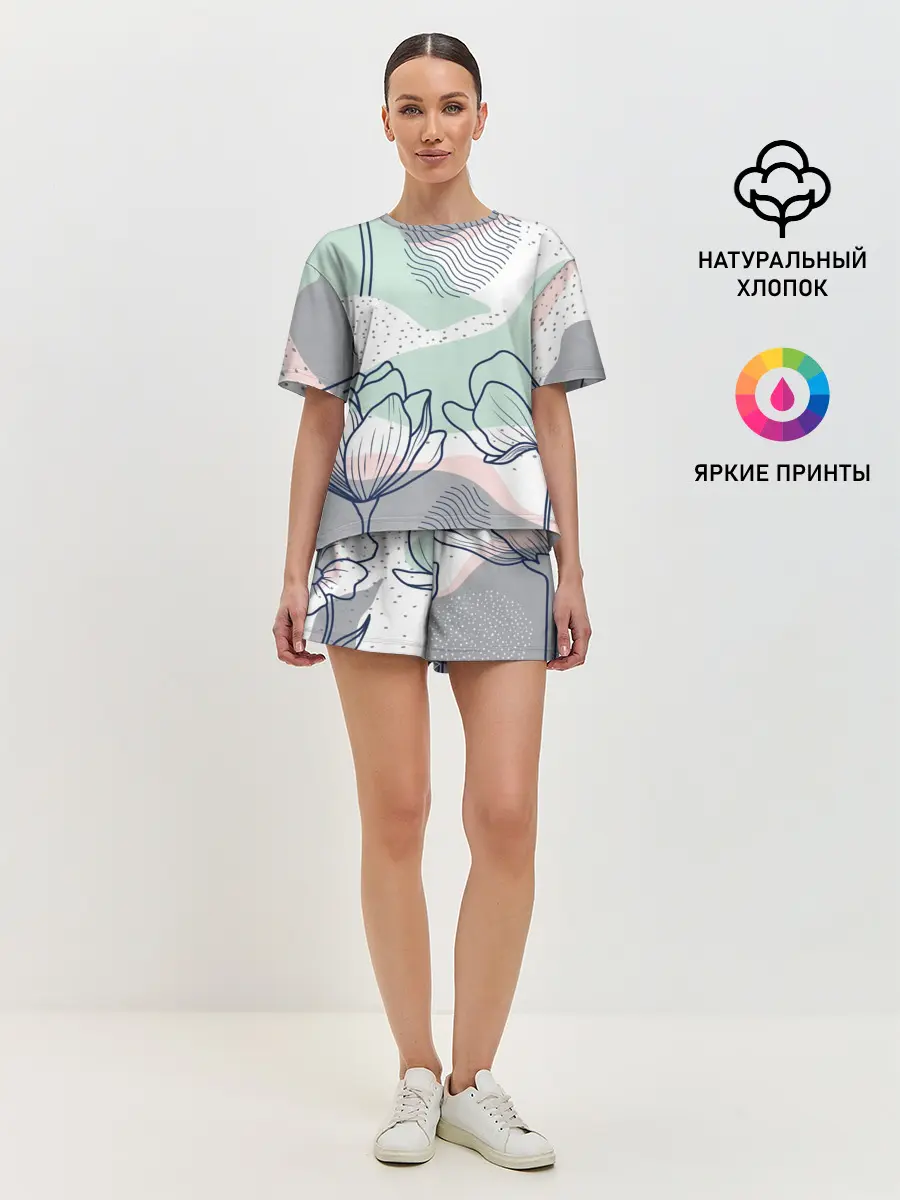 Женская пижама с шортами / Цветы
