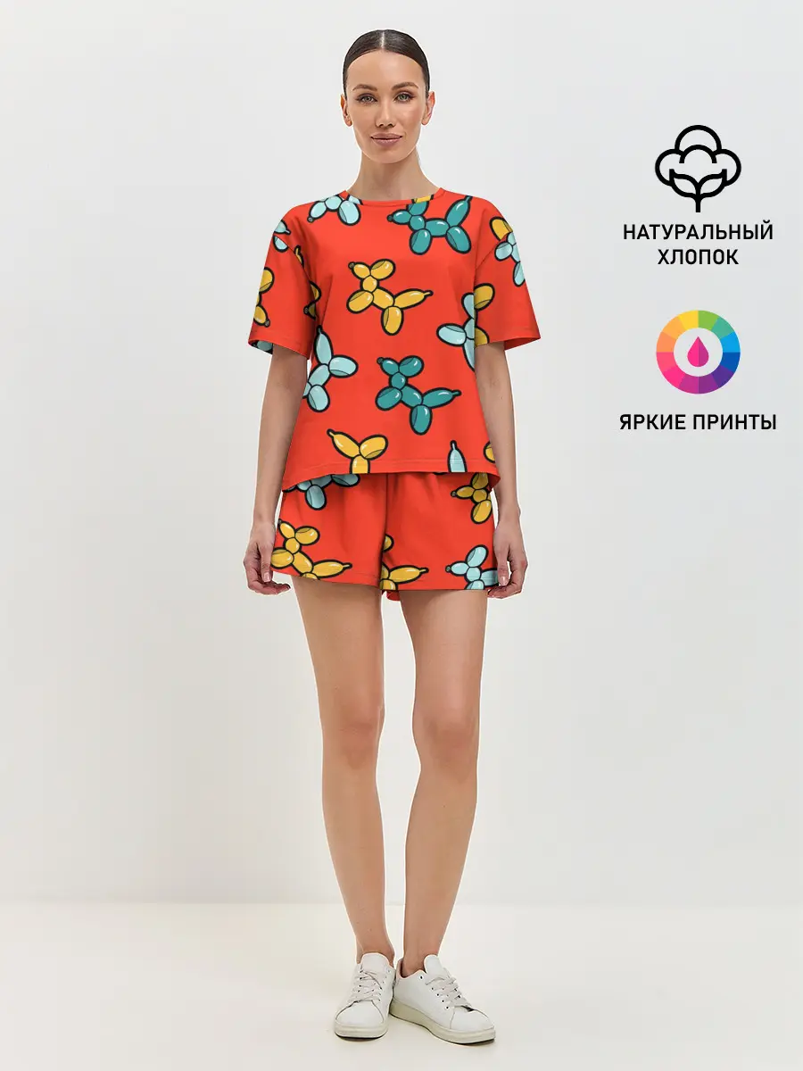 Женская пижама с шортами / Собачки шарики