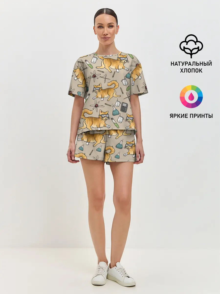 Женская пижама с шортами / Котики и колбы