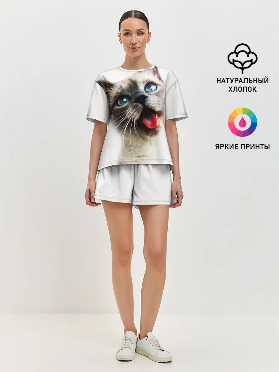 Женская пижама с шортами / Котик