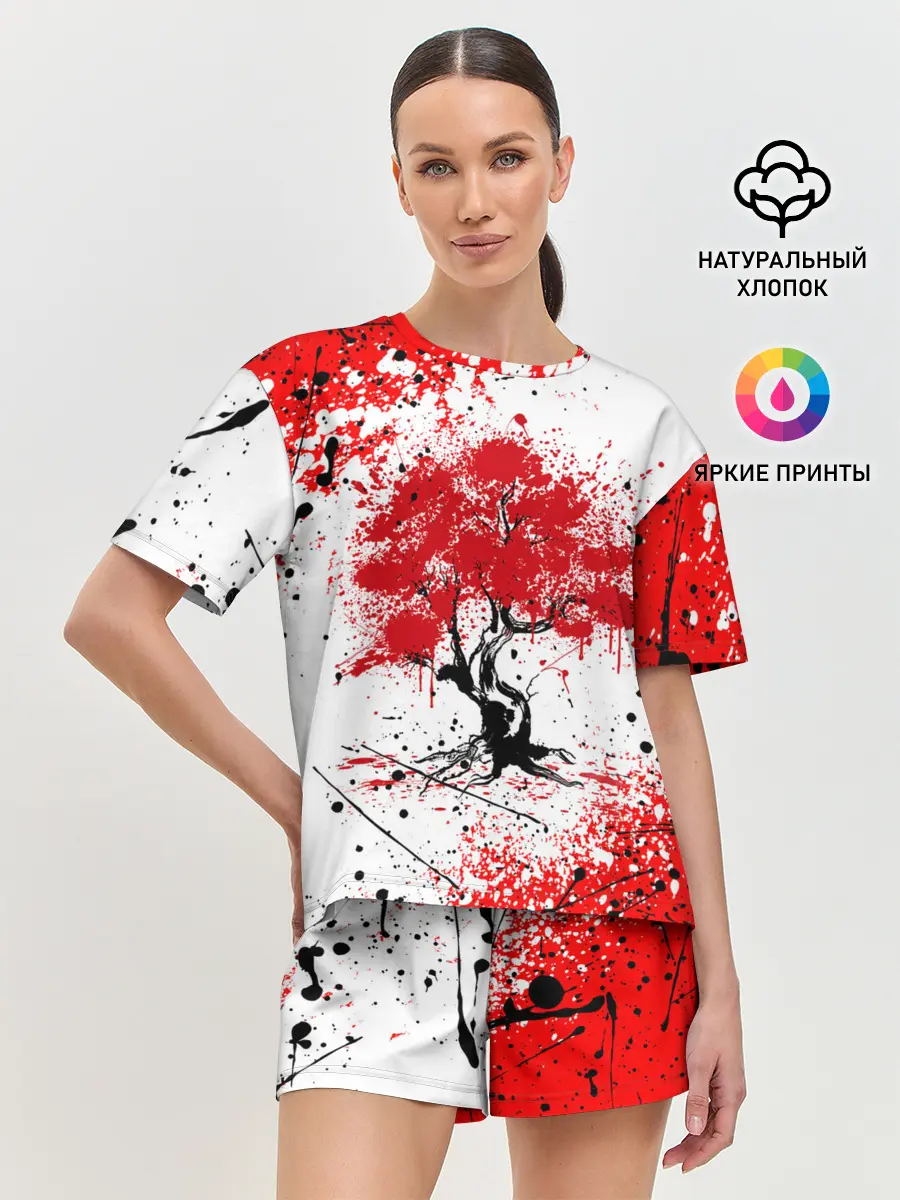 Женская пижама с шортами / САКУРА | SAKURA | ВИШНЯ