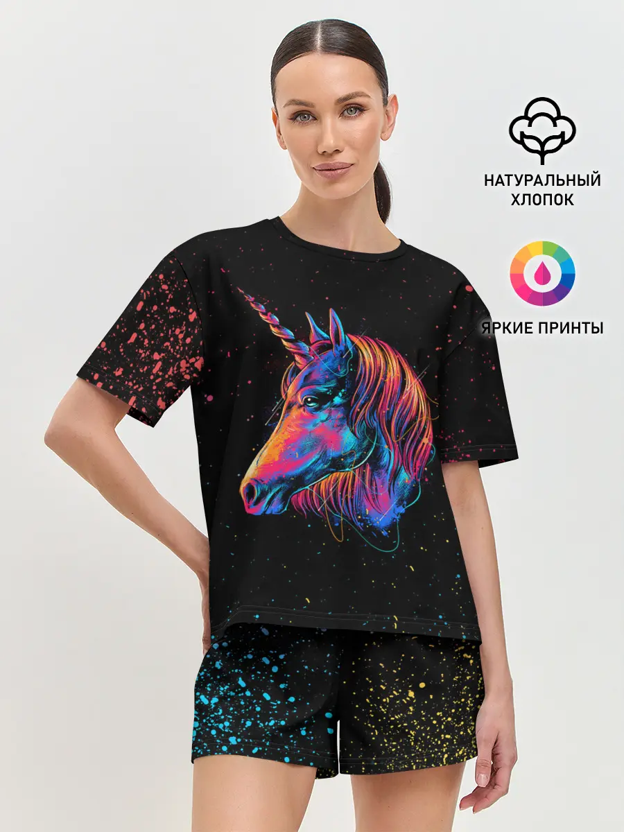 Женская пижама с шортами / ЕДИНОРОГ | UNICORN RAINBOW