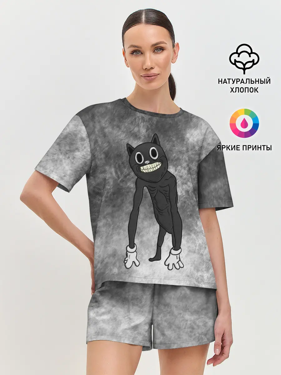 Женская пижама с шортами / Cartoon cat