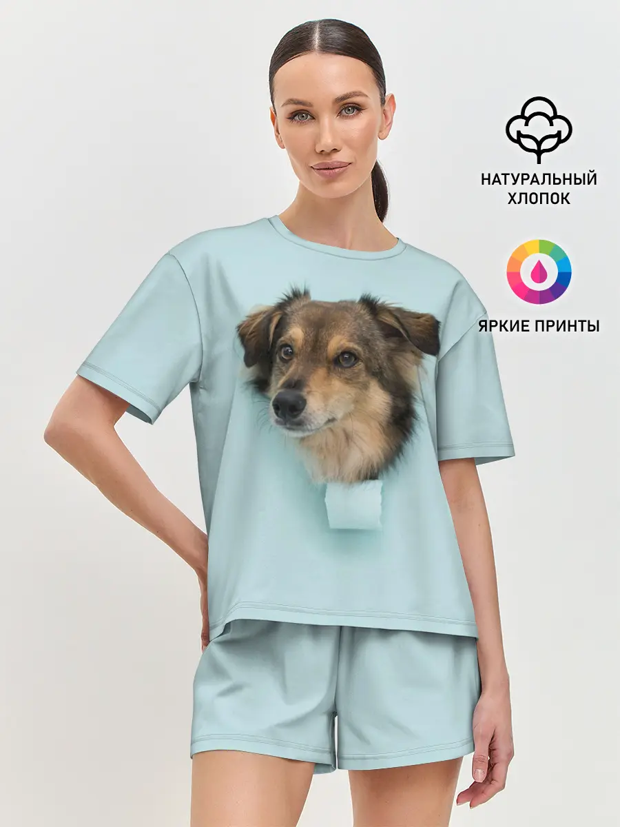 Женская пижама с шортами / Беспородная Собака дворняга / A Dog