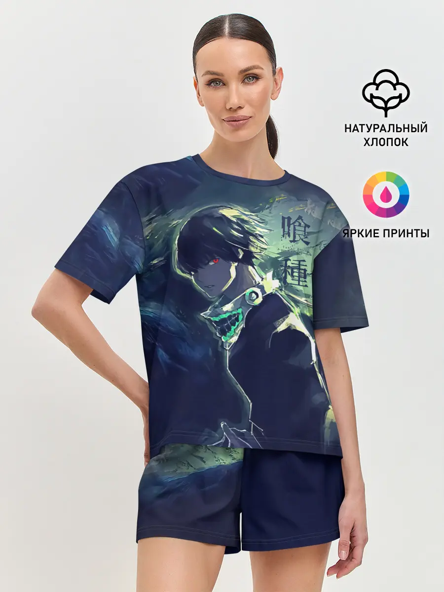 Женская пижама с шортами / Зеленая маска Канеки Кен