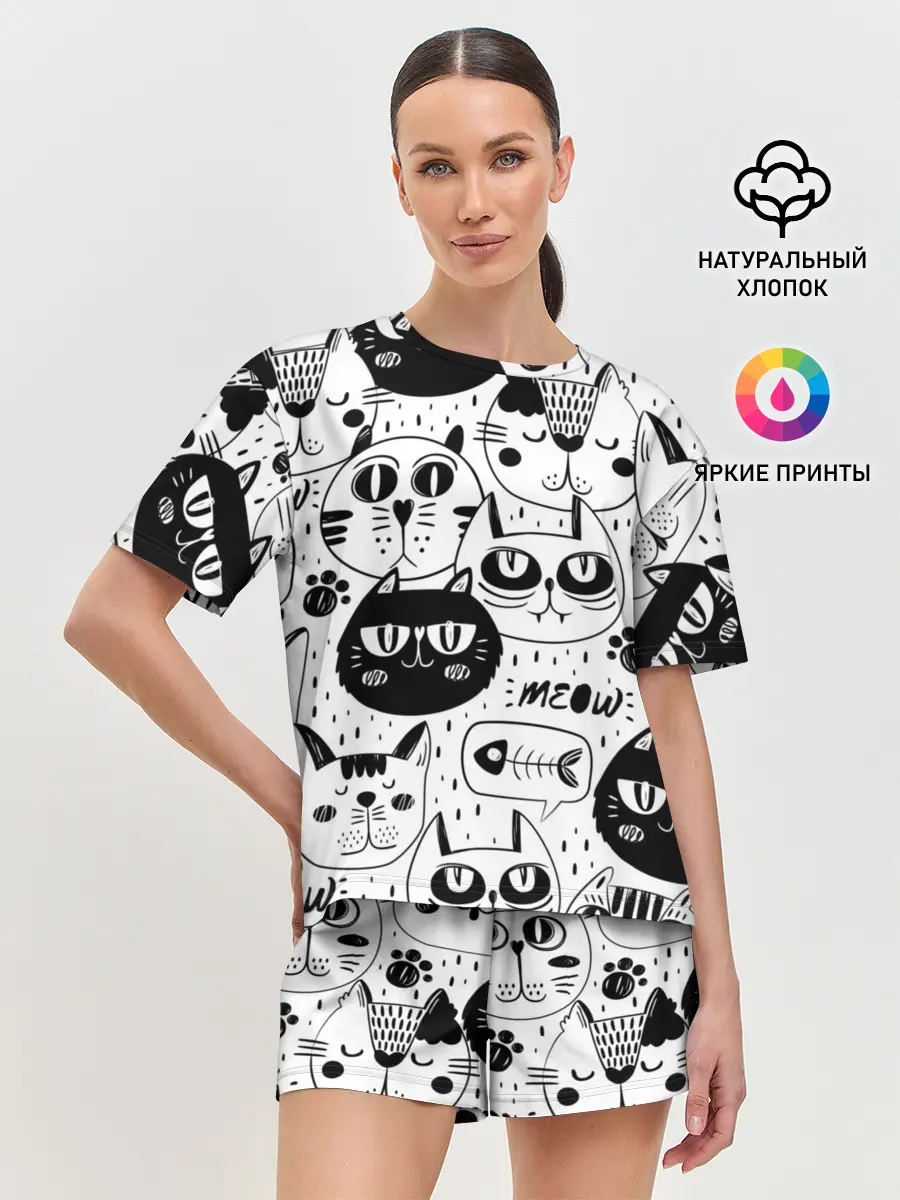 Женская пижама с шортами / Кошки