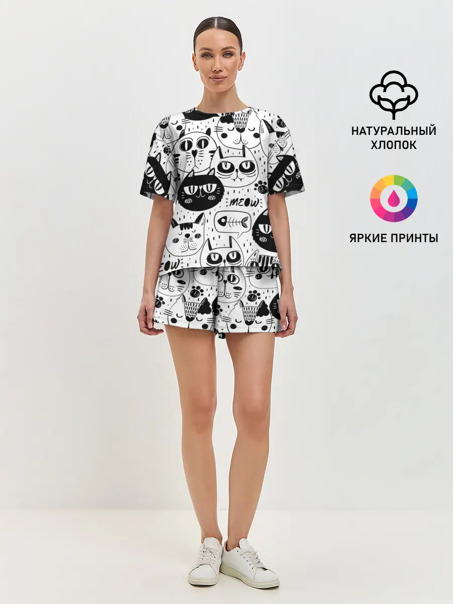 Женская пижама с шортами / Кошки