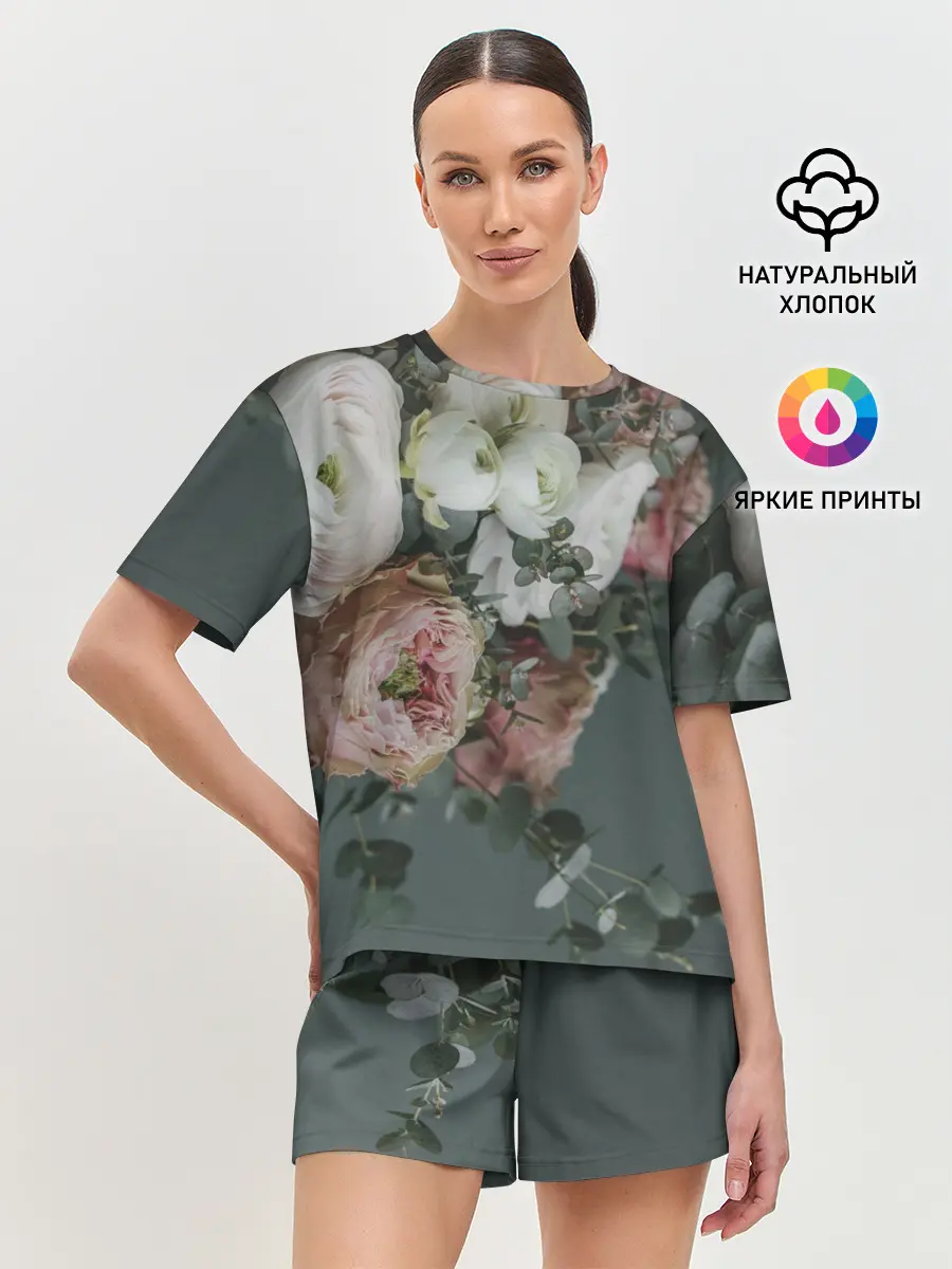 Женская пижама с шортами / Розы