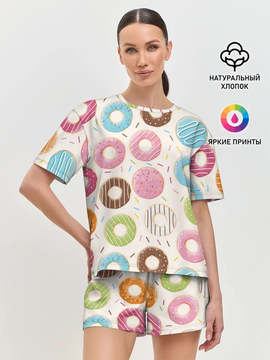 Женская пижама с шортами / Пончики / Donuts