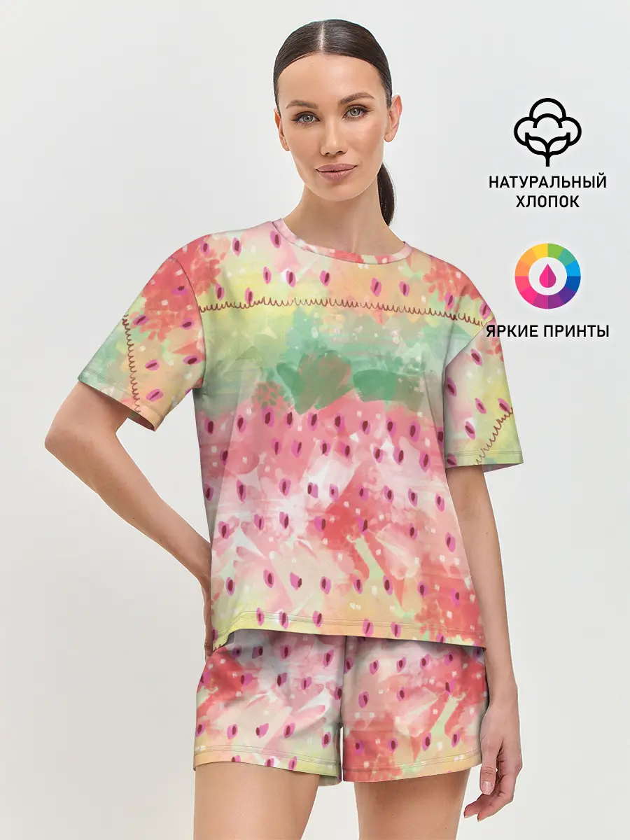 Женская пижама с шортами / Бархатный арбуз