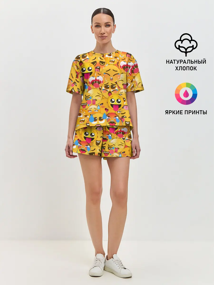 Женская пижама с шортами / Ахегао эмодзи паттерн